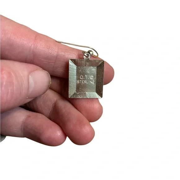 Sterling Silver Blue & Green Rectangle Dangle Earrings - Picture 2 of 2